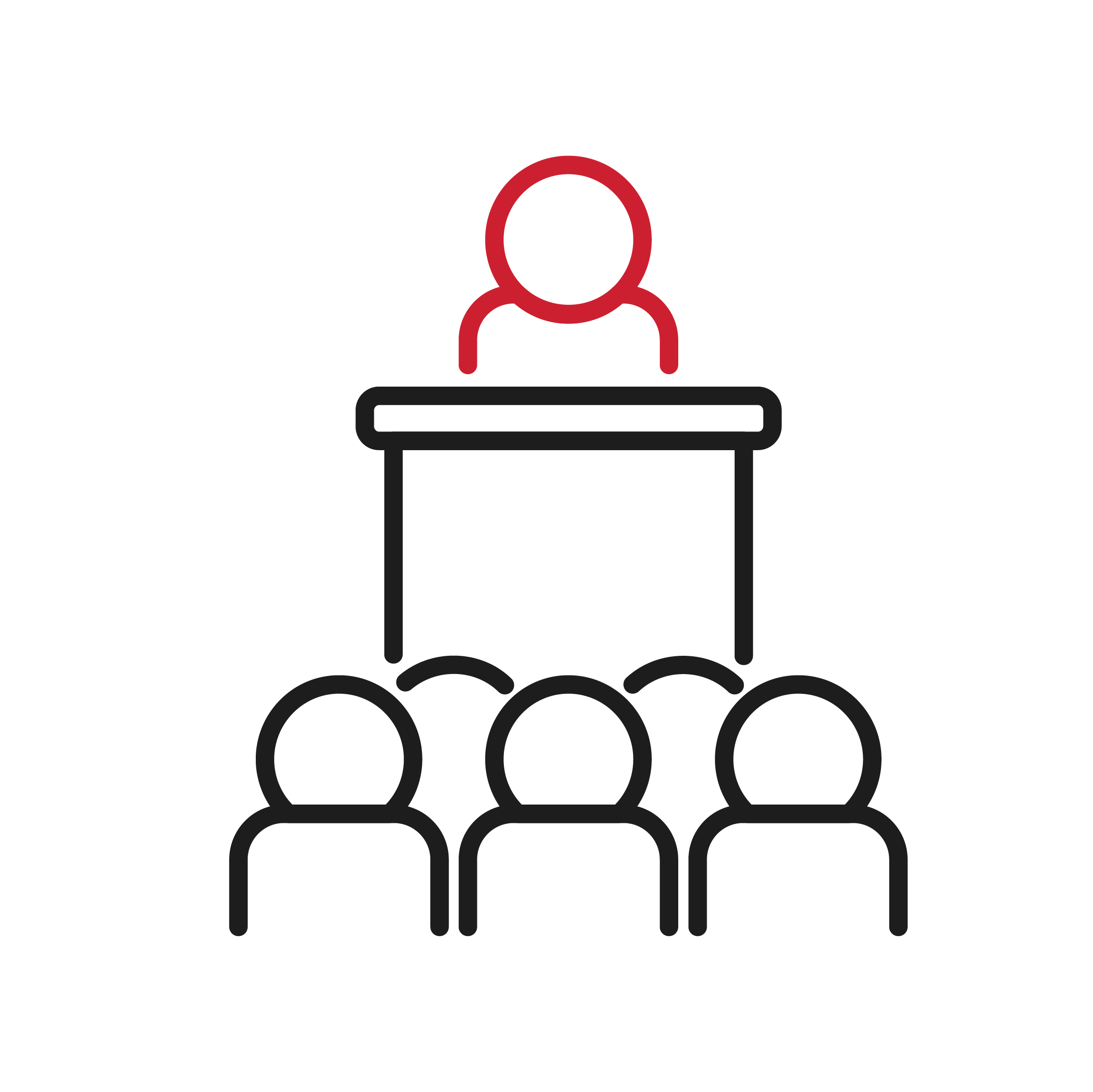 Vereinfachte Darstellung des Gruppencoachings in Form eines Icons, das mehrere Personen zeigt, die einer Person zuhören.