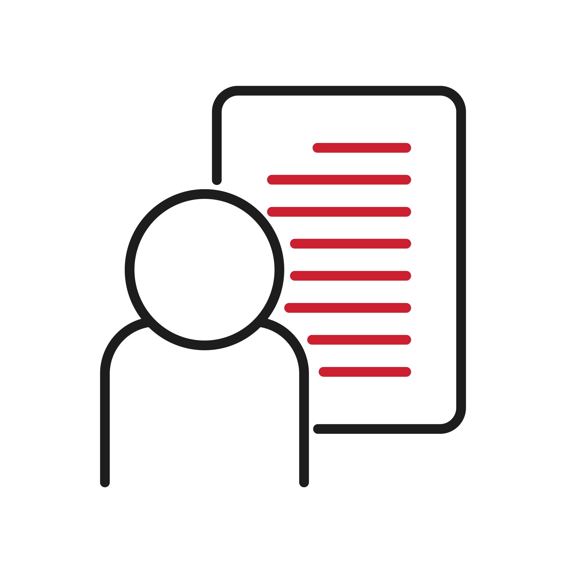 Vereinfachte Darstellung von Impulsvorträgen in Form eines Icons, das eine Person zeigt. Hinter dieser Person ist ein Blatt zu sehen, auf dem Stichpunkte angedeutet sind,