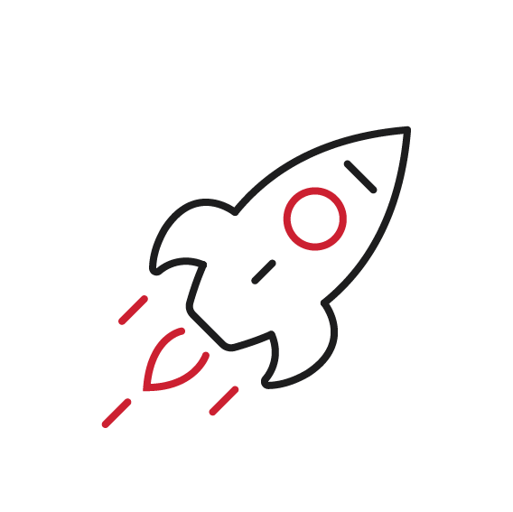 Vereinfachte Darstellung der Zielformulierung in Form eines Icons, das eine fliegende Rakete zeigt.
