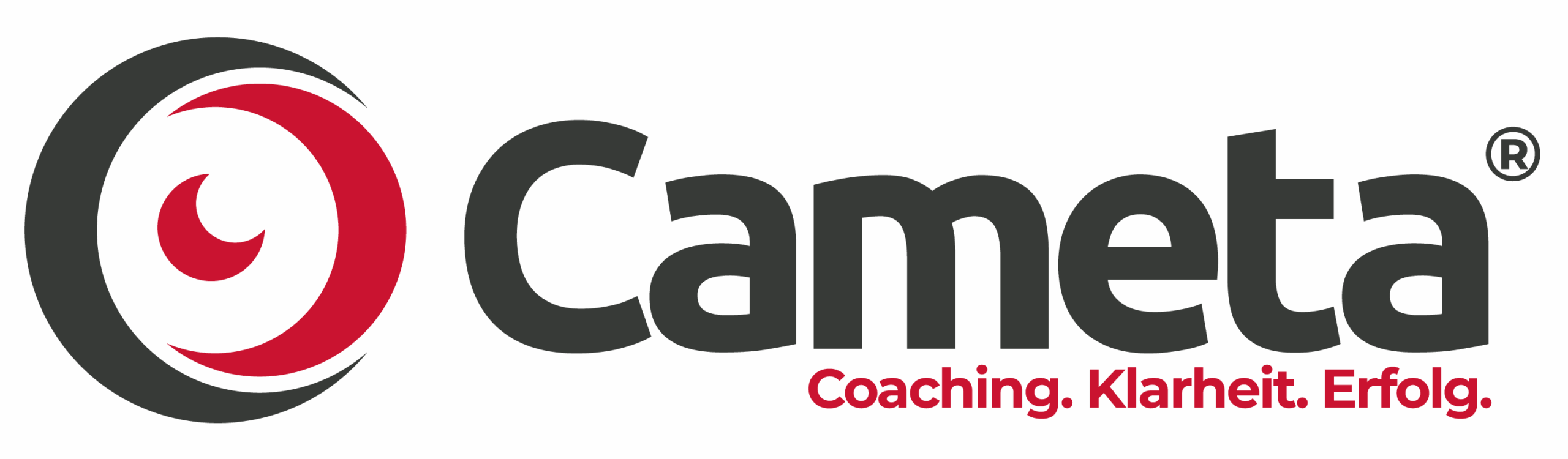 Das Logo von Cameta Coaching mit dem Claim: Coaching. Klarheit. Erfolg. Das Signe deutet das Auge eines Chamäleons an.